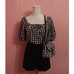 Vero Moda Black and White Checkered Women's Top